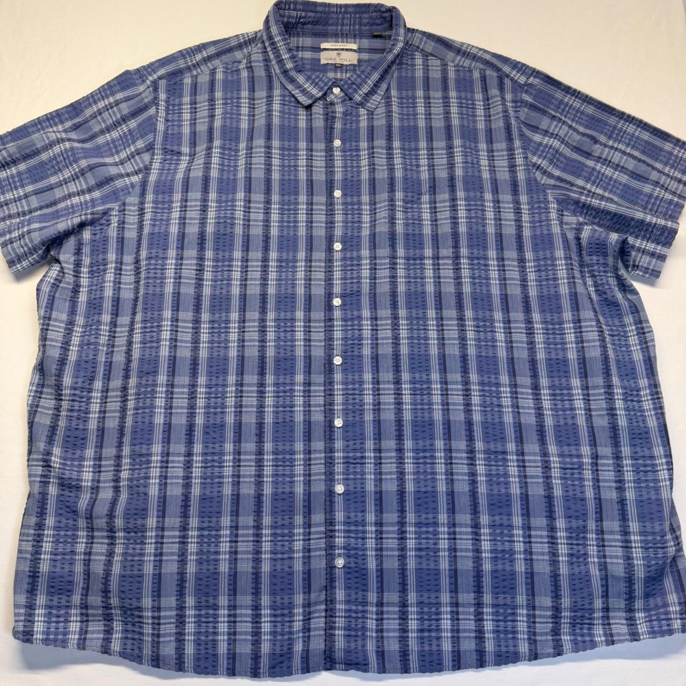 Oak Hill Cool & Dry Shirt 5XL Blue Plaid Mens Big & Tall Short Sleeve Textured